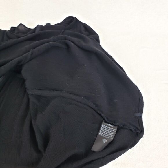 Volcom Babydoll Dress Womens M Black Gauze Y2K Beach Crochet Flowy Deep V - Picture 9 of 12